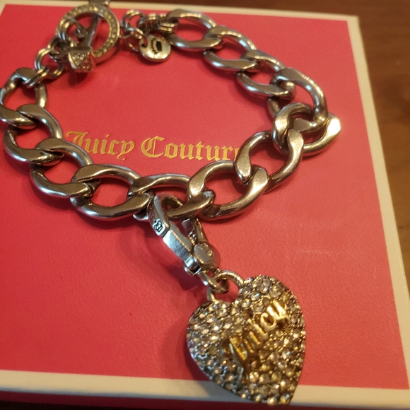 Juicy Couture Silver Tone Rhinestone Heart Toggle Bracelet - Picture 3 of 9